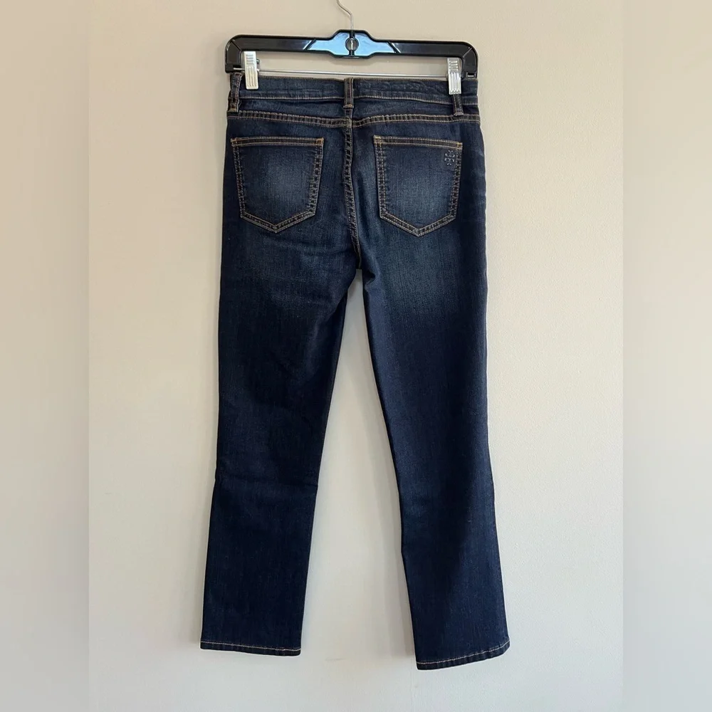 Tory Burch Pardon My French Mid-Rise Straight-Leg Denim Jean, Dark Blue Wash, 24